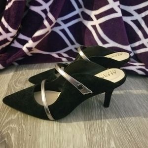 Alfani step flex heels. Size 7.5. Black with silver straps.